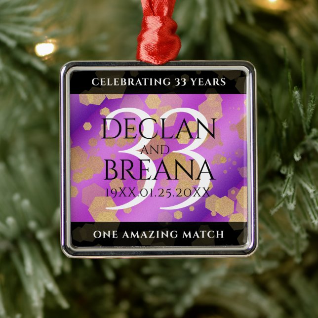 Elegant 33rd Amethyst Wedding Anniversary Metal Ornament (Tree)