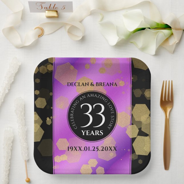 Elegant 33rd Amethyst Wedding Anniversary Paper Plates (Wedding)