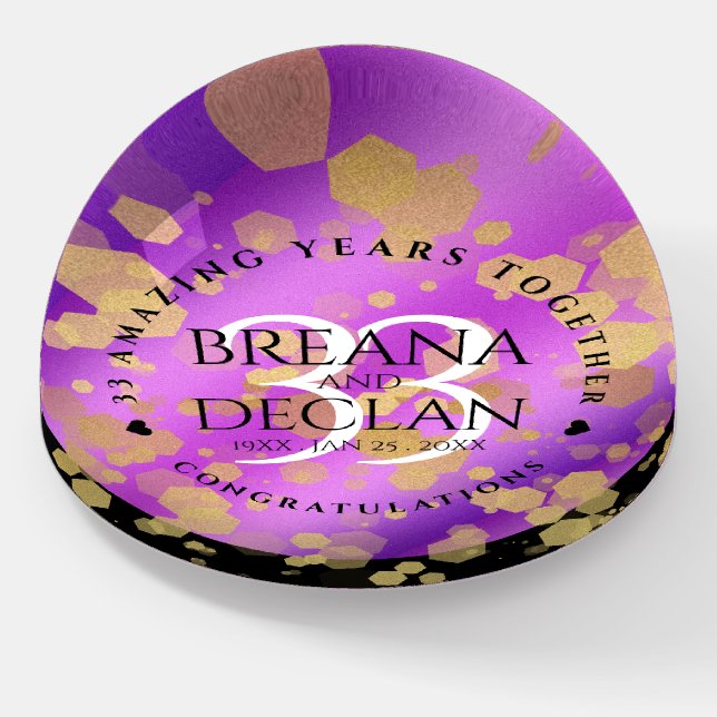 Elegant 33rd Amethyst Wedding Anniversary Paperweight (Angled)
