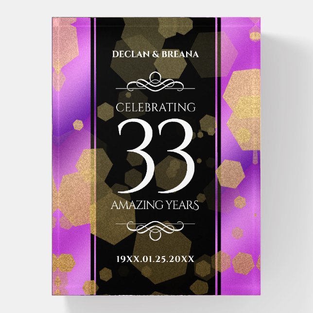 Elegant 33rd Amethyst Wedding Anniversary  Paperweight (Vertical)