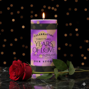 Elegant 33rd Amethyst Wedding Anniversary Pillar Candle