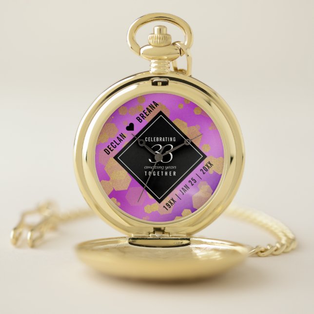 Elegant 33rd Amethyst Wedding Anniversary Pocket Watch (Inside)