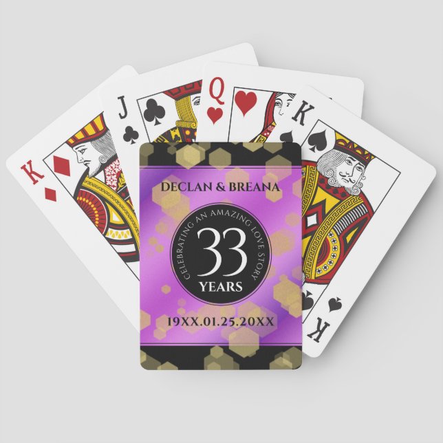 Elegant 33rd Amethyst Wedding Anniversary Poker Cards (Back)