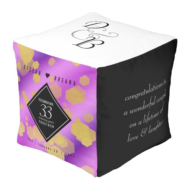 Elegant 33rd Amethyst Wedding Anniversary Pouf (Angled Front)