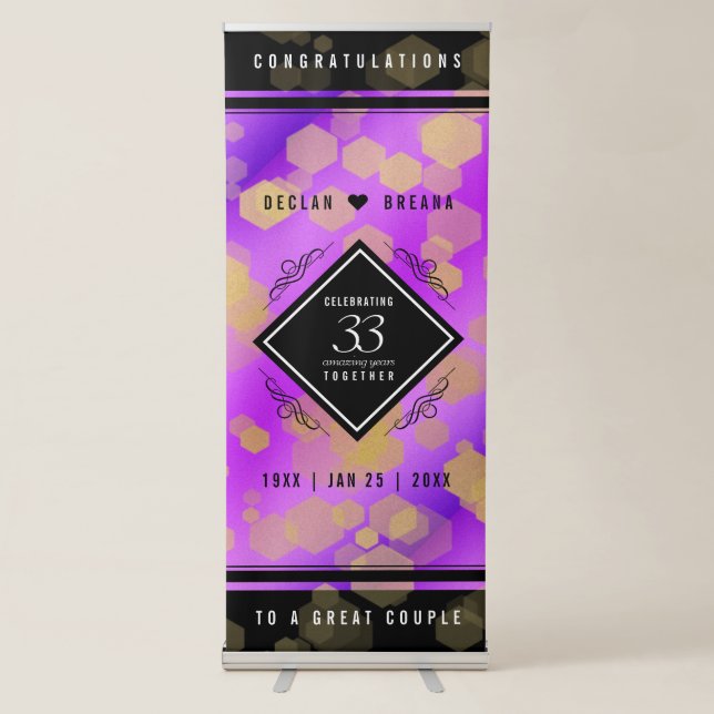 Elegant 33rd Amethyst Wedding Anniversary Retractable Banner (Front)