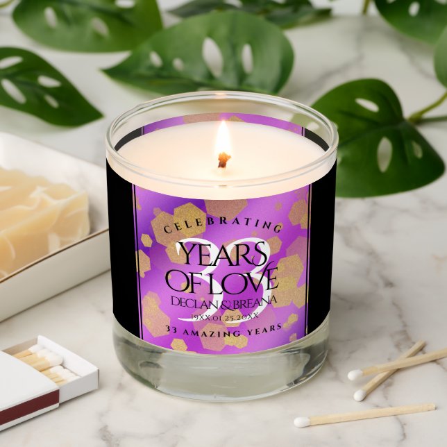 Elegant 33rd Amethyst Wedding Anniversary Scented Candle (Lit)