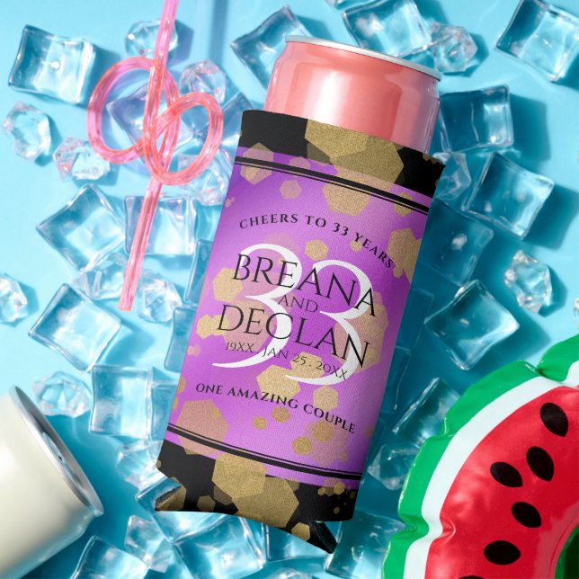 Elegant 33rd Amethyst Wedding Anniversary Seltzer Can Cooler (In Situ Summer)
