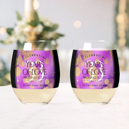 Elegant 33rd Amethyst Wedding Anniversary Stemless Wine Glass