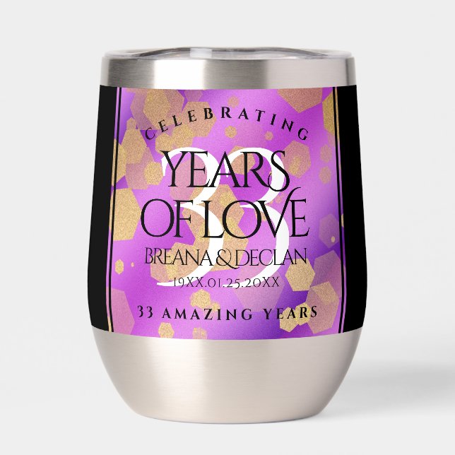 Elegant 33rd Amethyst Wedding Anniversary Thermal Wine Tumbler (Back)