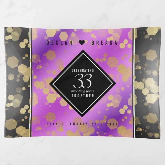 Elegant 33rd Amethyst Wedding Anniversary Trinket Tray (Front)