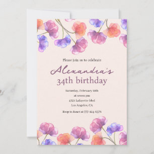 Elegant 34th birthday invitations Boho Floral Chic