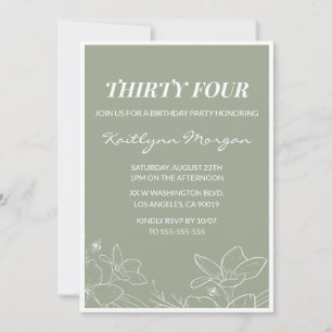 Elegant 34th birthday invitations Floral Green