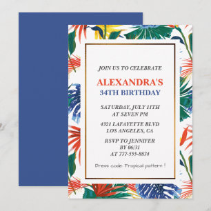Elegant 34th birthday invitations Tropical Floral