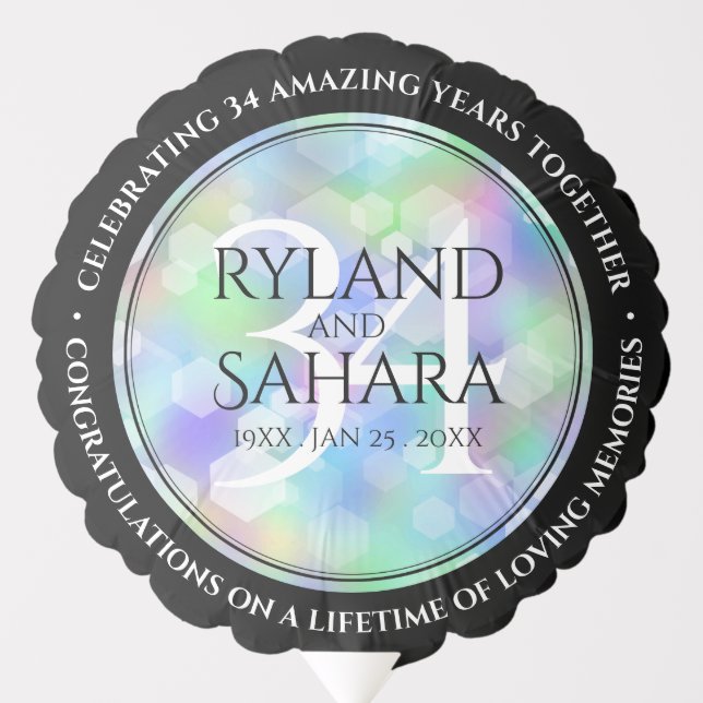 Elegant 34th Opal Wedding Anniversary Celebration Balloon (Front)