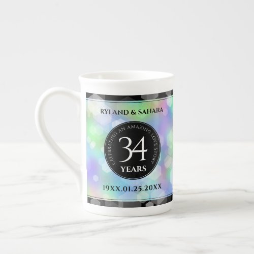 Elegant 34th Opal Wedding Anniversary Celebration Bone China Mug