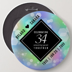 Elegant 34th Opal Wedding Anniversary Celebration Button