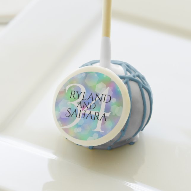 Elegant 34th Opal Wedding Anniversary Celebration Cake Pops (Front Insitu)