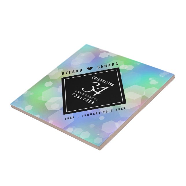 Elegant 34th Opal Wedding Anniversary Celebration Ceramic Tile (Side)