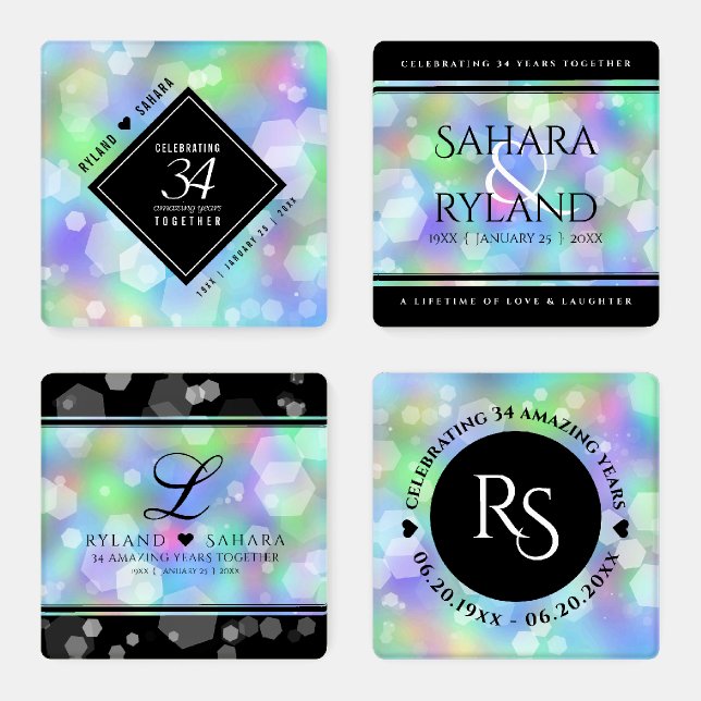 Elegant 34th Opal Wedding Anniversary Celebration Coaster Set (Set)