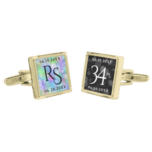 Elegant 34th Opal Wedding Anniversary Celebration Cufflinks (Angled)