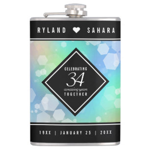 Elegant 34th Opal Wedding Anniversary Celebration Flask