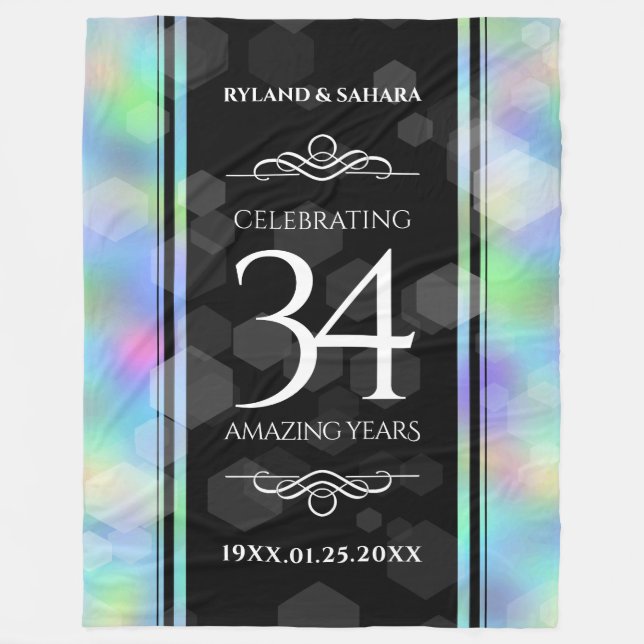 Elegant 34th Opal Wedding Anniversary Celebration Fleece Blanket (Front)