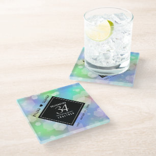 Elegant 34th Opal Wedding Anniversary Celebration Glass Coaster