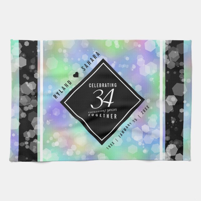 Elegant 34th Opal Wedding Anniversary Celebration Kitchen Towel (Horizontal)