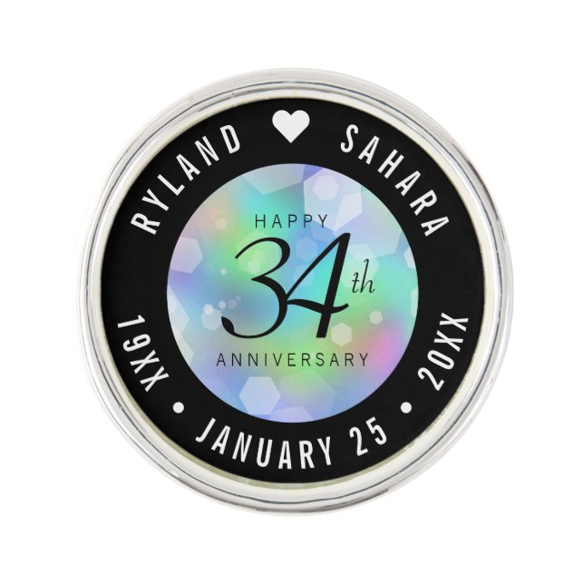 Elegant 34th Opal Wedding Anniversary Celebration Lapel Pin (Front)