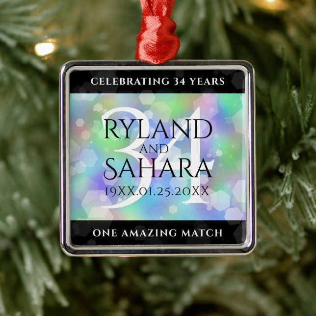 Elegant 34th Opal Wedding Anniversary Celebration Metal Ornament (Tree)