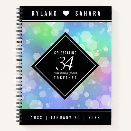 Elegant 34th Opal Wedding Anniversary Celebration Notebook | Zazzle