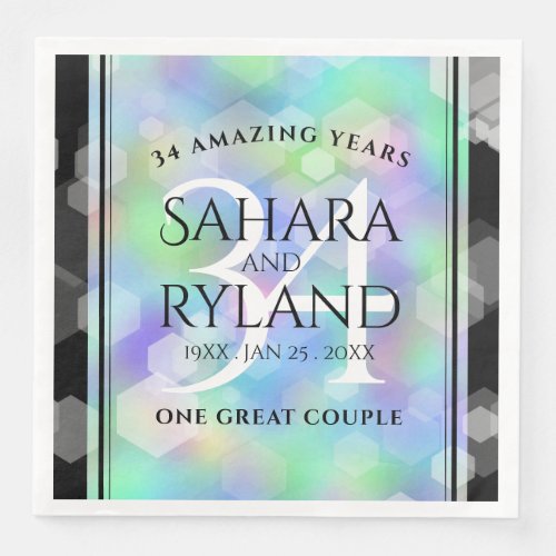 Elegant 34th Opal Wedding Anniversary Celebration Paper Dinner Napkins