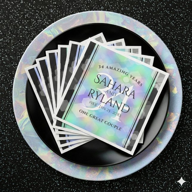 Elegant 34th Opal Wedding Anniversary Celebration Paper Dinner Napkins (Elegant 34th Opal Wedding Anniversary Napkins Cover Photo)