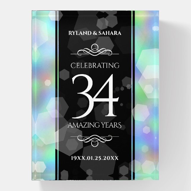 Elegant 34th Opal Wedding Anniversary Celebration Paperweight (Vertical)