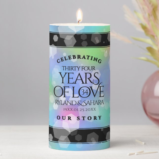 Elegant 34th Opal Wedding Anniversary Celebration Pillar Candle (In Situ)