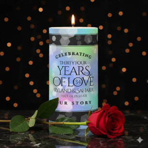 Elegant 34th Opal Wedding Anniversary Celebration Pillar Candle