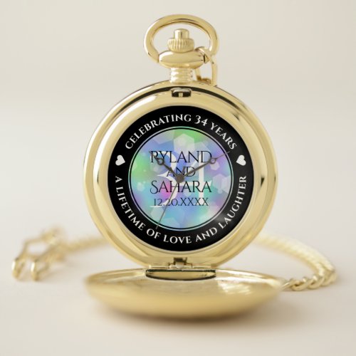 Elegant 34th Opal Wedding Anniversary Celebration Pocket Watch