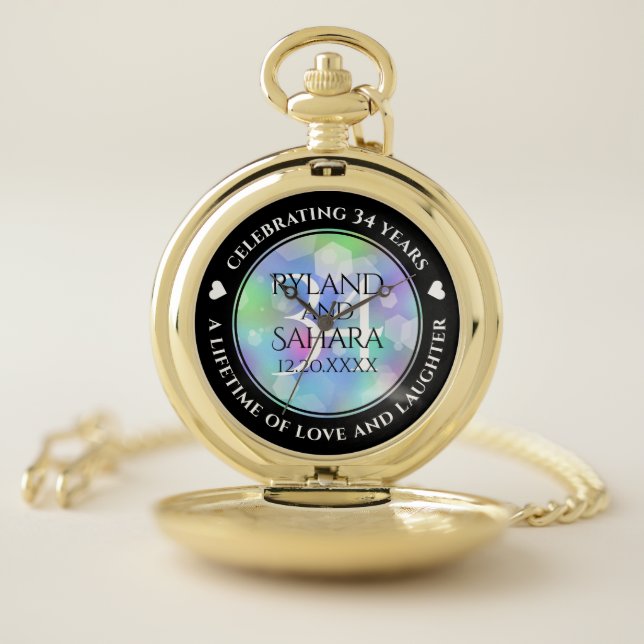 Elegant 34th Opal Wedding Anniversary Celebration Pocket Watch (Inside)