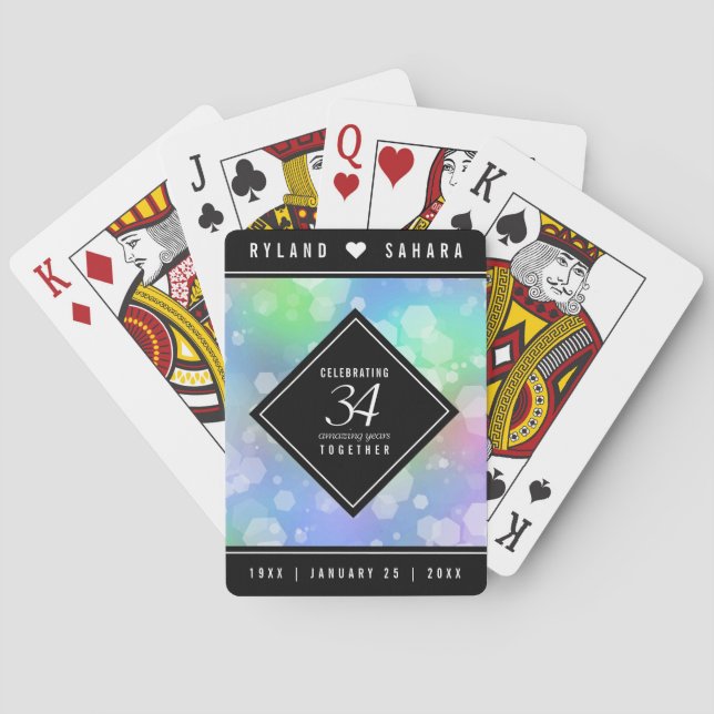 Elegant 34th Opal Wedding Anniversary Celebration Poker Cards (Back)