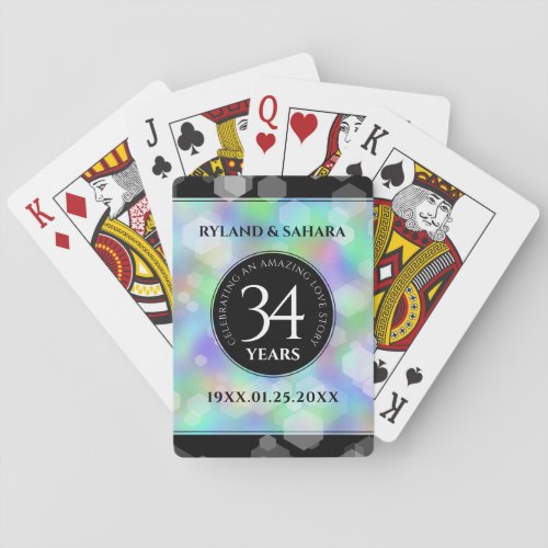 Elegant 34th Opal Wedding Anniversary Celebration Poker Cards