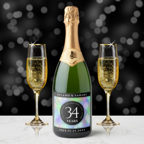 Elegant 34th Opal Wedding Anniversary Celebration Sparkling Wine Label