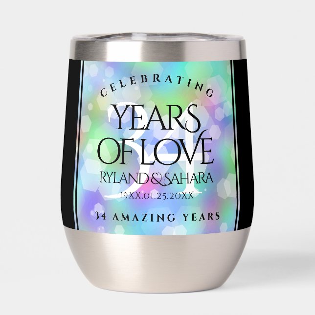 Elegant 34th Opal Wedding Anniversary Celebration Thermal Wine Tumbler (Back)