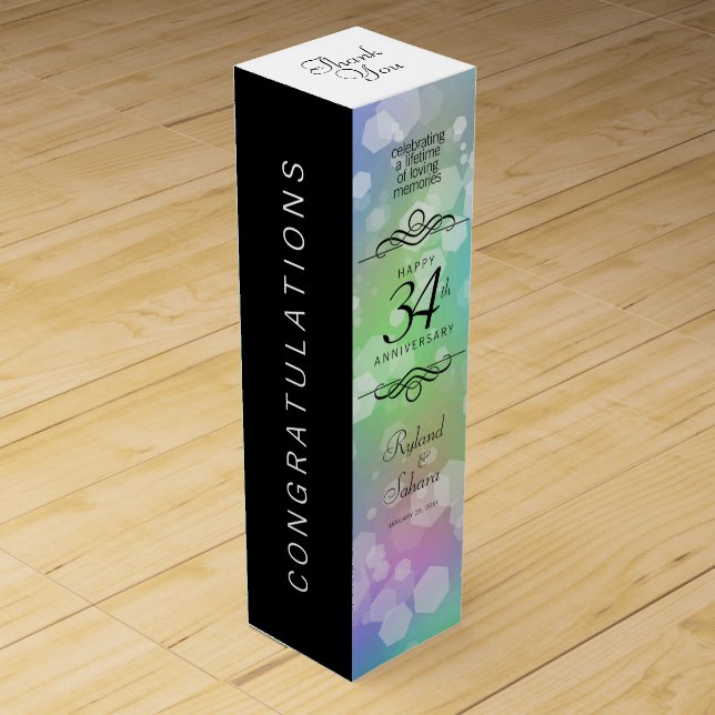 Elegant 34th Opal Wedding Anniversary Celebration Wine Box (Front)