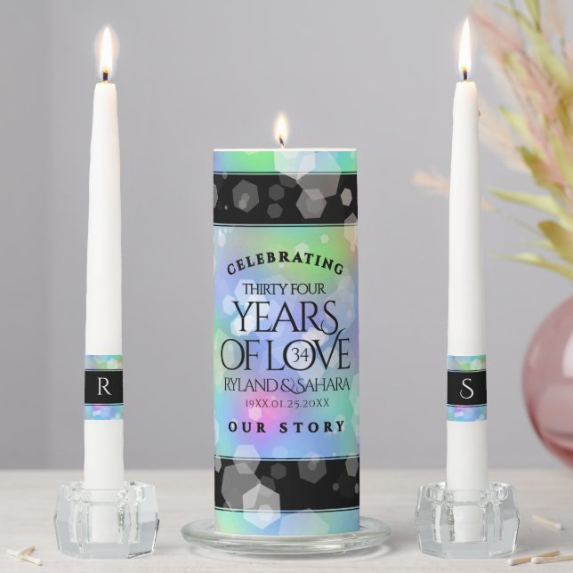 Elegant 34th Opal Wedding Anniversary Unity Candle Set (In Situ)