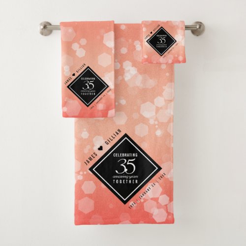 Elegant 35th Coral Wedding Anniversary Bath Towel Set
