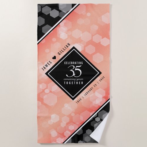 Elegant 35th Coral Wedding Anniversary Beach Towel