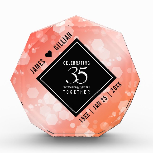 Elegant 35th Coral Wedding Anniversary Celebration Acrylic Award (Front)