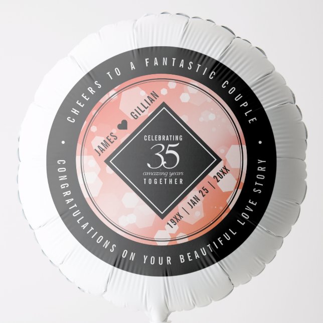 Elegant 35th Coral Wedding Anniversary Celebration Balloon (Front)