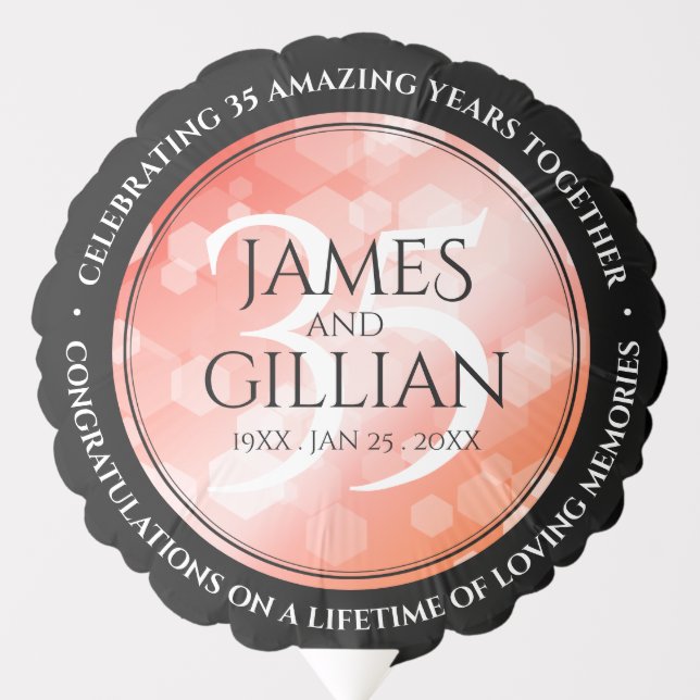 Elegant 35th Coral Wedding Anniversary Celebration Balloon (Front)