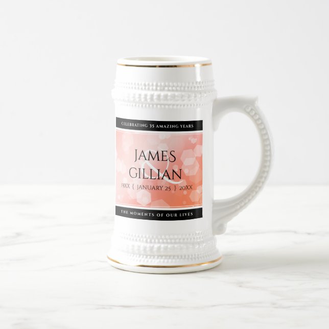 Elegant 35th Coral Wedding Anniversary Celebration Beer Stein (Right)